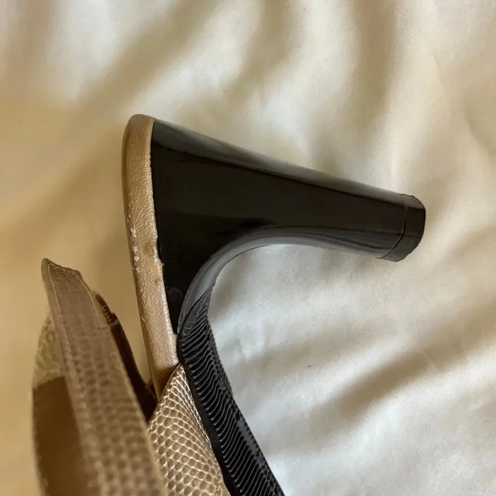 Y2K 2000s DKNY Strappy Gold Block Heel Sandal Wmns Sz 8